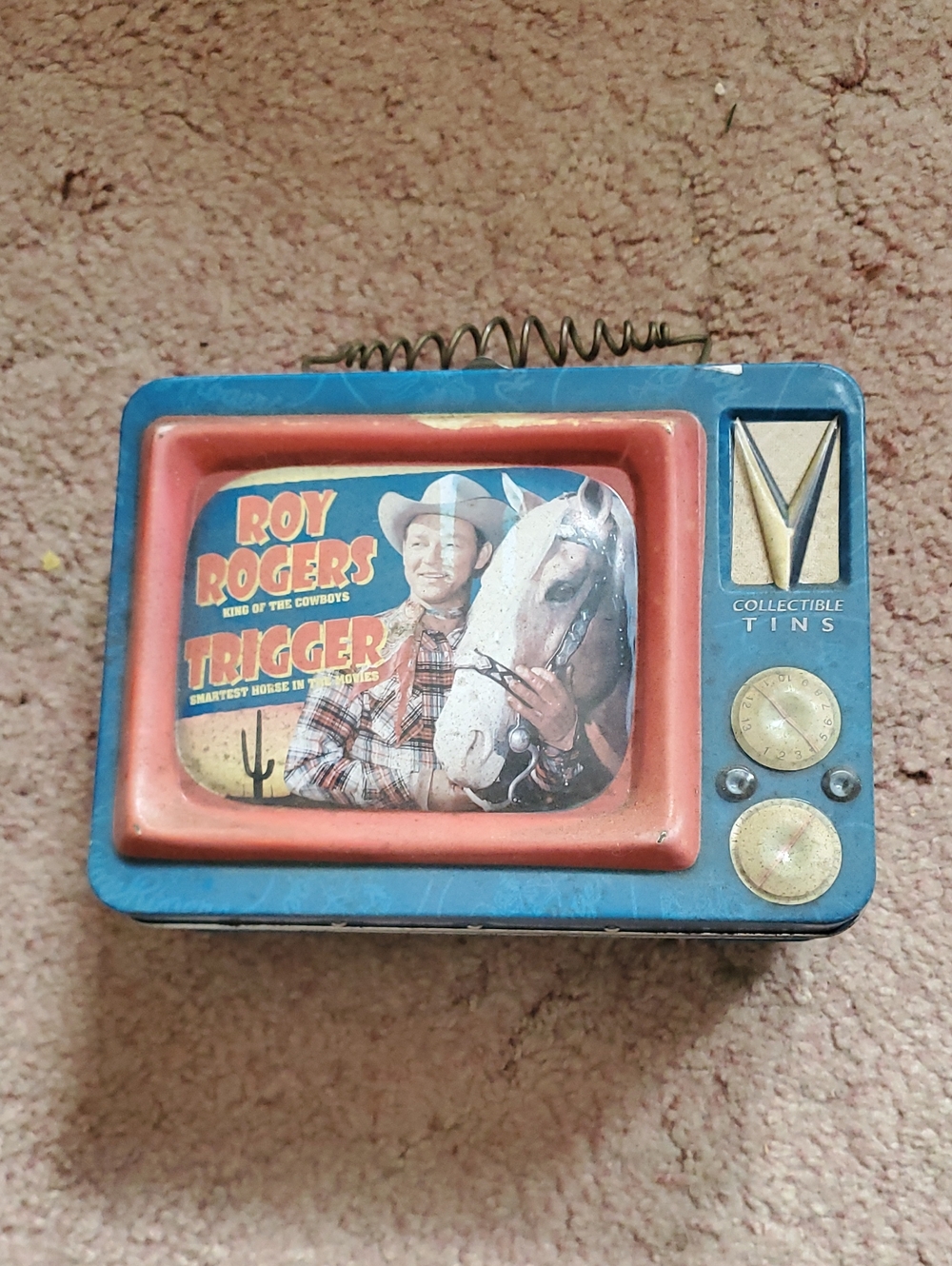 Roy Rogers Tin TV Lunchbox Style in Blue and Red